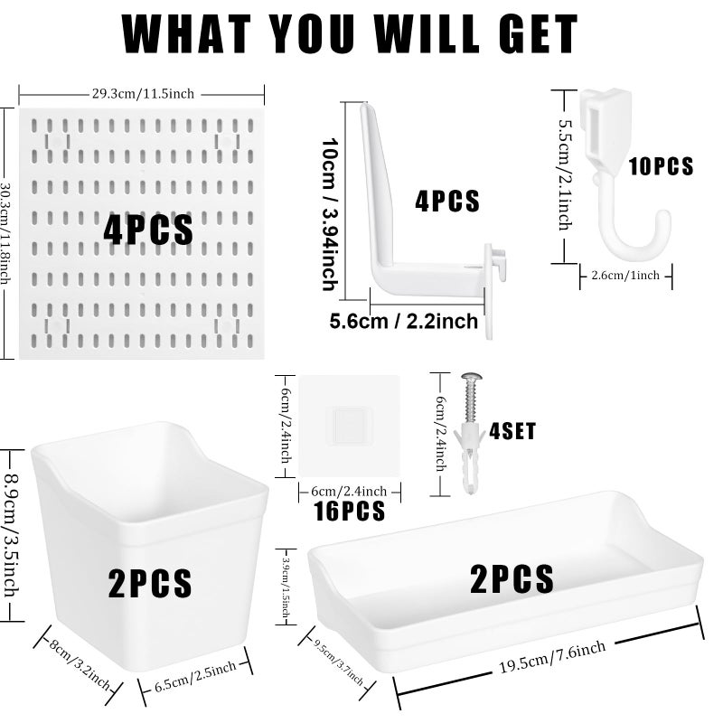 Dualshine Premium Pegboard Combination Kit, White Pegboard Wall Organizer with 4 Small Plastic Panels and 38 Accessories, Ideal for Craft Room, Bathroom, Nursery Storage, and Office (22"*22") - Image 3