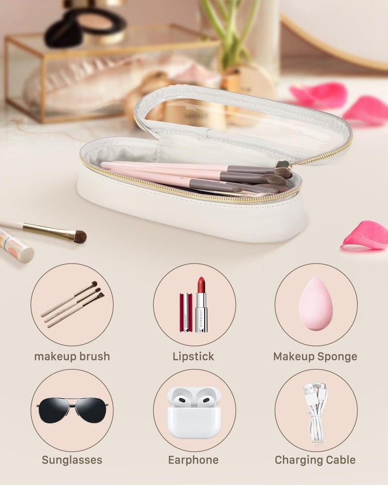Soimeat Clear Travel Makeup Brush Holder, Leather Makeup Brush Toiletry Bag, Portable Cosmetic Brush Case, Transparent Waterproof Makeup Brush Storage Bag, White - Image 2