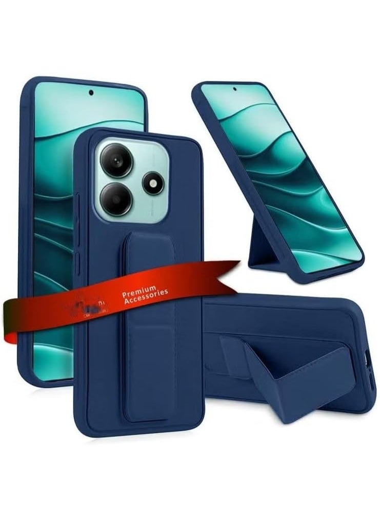 Muzz حافظة ظهر مغناطيسية لهاتف Xiaomi Redmi Note 14 4G مع حامل سيارة من السيليكون الناعم ودعامة أفقية ورأسية وحزام للمعصم حماية كاملة ضد بصمات الأصابع (أزرق) - Image 1