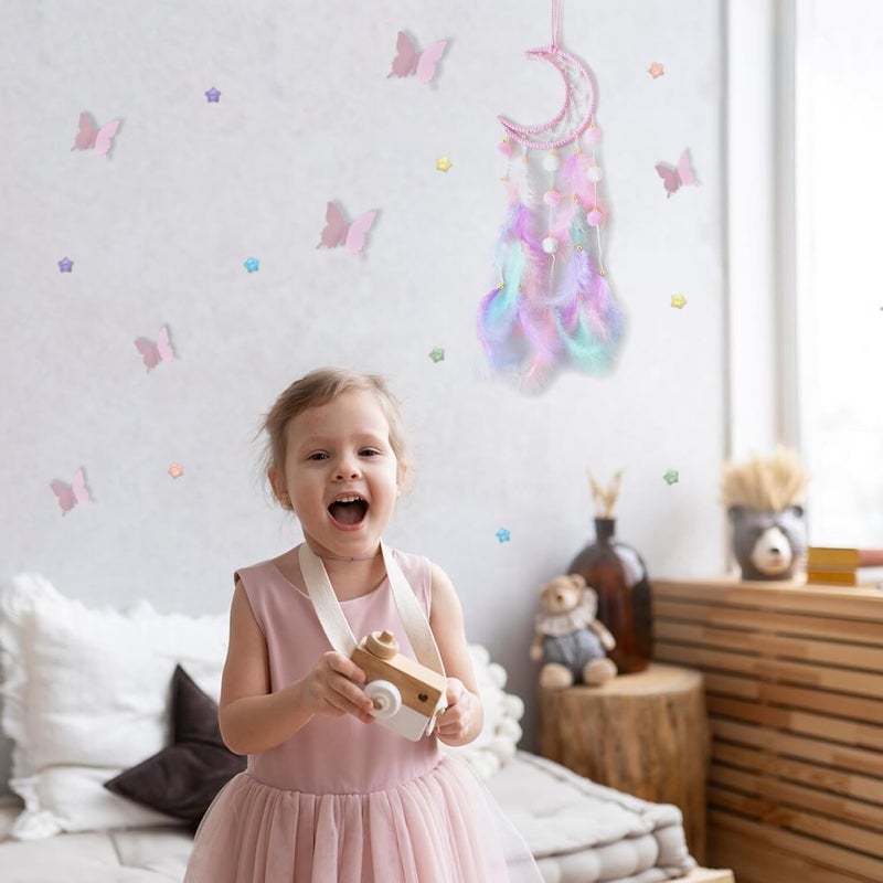 Fun-Plus Pink Dream Catcher Wall Hanging Set - 10 Butterflies & 16 Stars, Boho Room Decor for Girls, Easy Peel & Stick Wall Art for Bedroom, Nursery, Teen Room for Daughter, Birthday, Christmas - Image 5