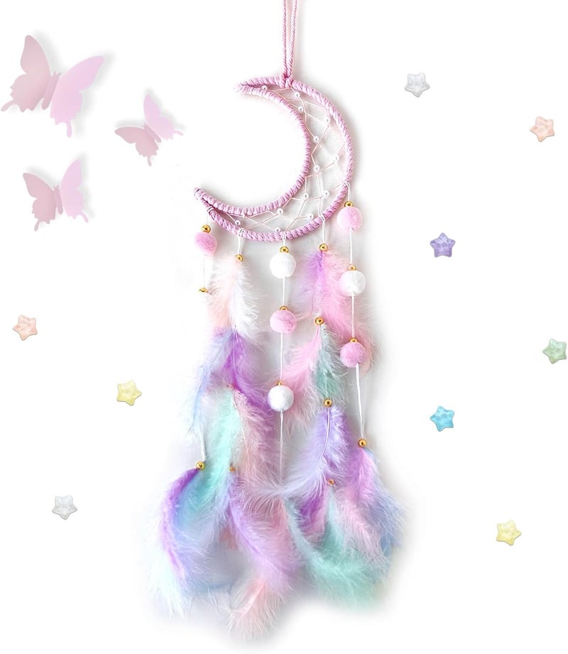 Fun-Plus Pink Dream Catcher Wall Hanging Set - 10 Butterflies & 16 Stars, Boho Room Decor for Girls, Easy Peel & Stick Wall Art for Bedroom, Nursery, Teen Room for Daughter, Birthday, Christmas - Image 1