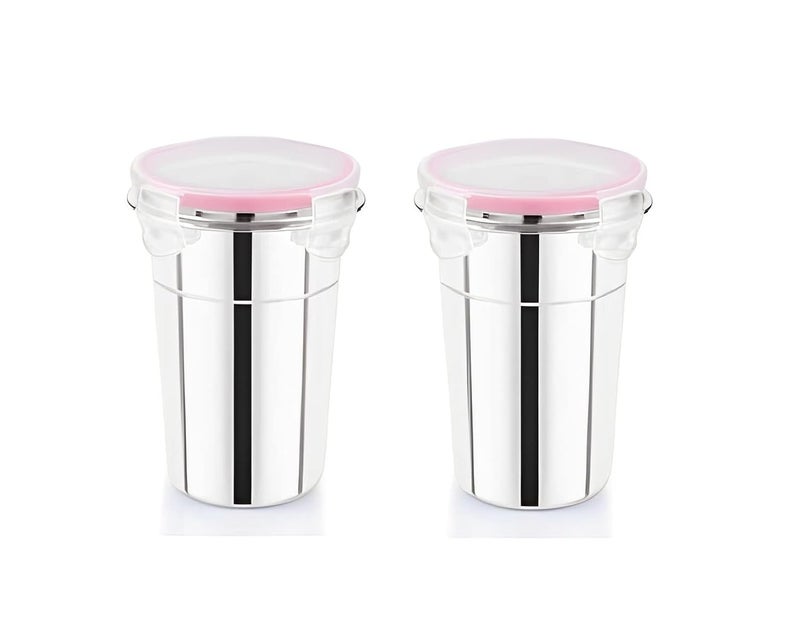 Dhavl Fusion Tumbler Lock and Seal steal Glass Air tight jar container leak proof glass with lid store milk juice buttermilk in office and home pack of 2 - Image 1