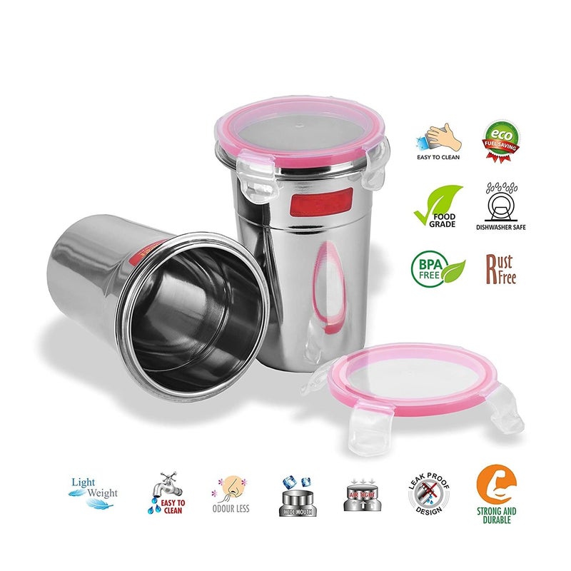 Dhavl Fusion Tumbler Lock and Seal steal Glass Air tight jar container leak proof glass with lid store milk juice buttermilk in office and home pack of 2 - Image 2