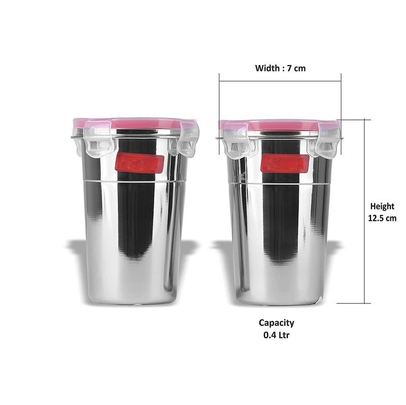 Dhavl Fusion Tumbler Lock and Seal steal Glass Air tight jar container leak proof glass with lid store milk juice buttermilk in office and home pack of 2 - Image 5