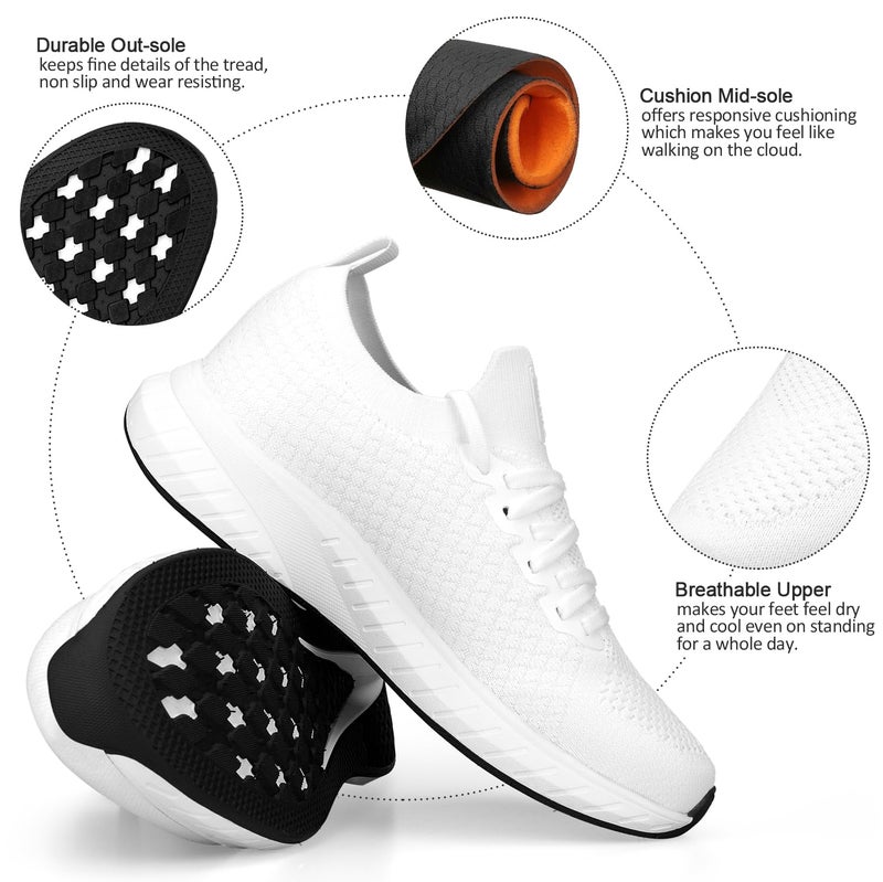 Puweco Mens Lightweight Running Shoes Breathable Workout Comfort Tennis Shoes All White Size 10.5 - Image 4