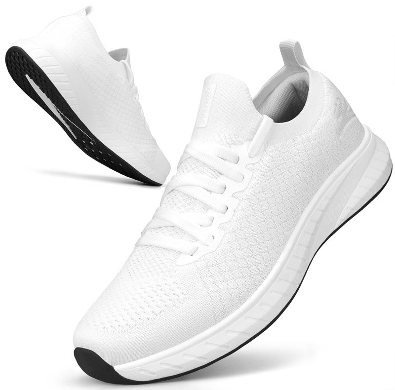 Puweco Mens Lightweight Running Shoes Breathable Workout Comfort Tennis Shoes All White Size 10.5 - Image 1