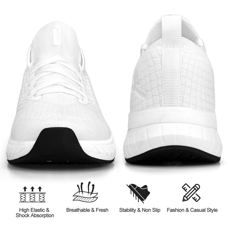 Puweco Mens Lightweight Running Shoes Breathable Workout Comfort Tennis Shoes All White Size 10.5 - Image 5