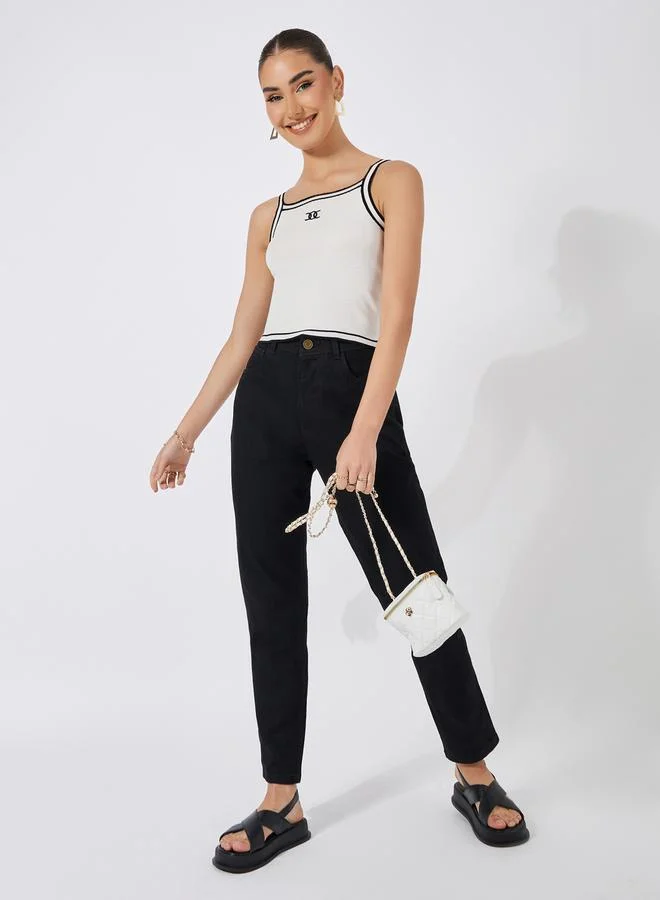 ستايلي Contrast Binding Square Neck Fitted Knit Tank