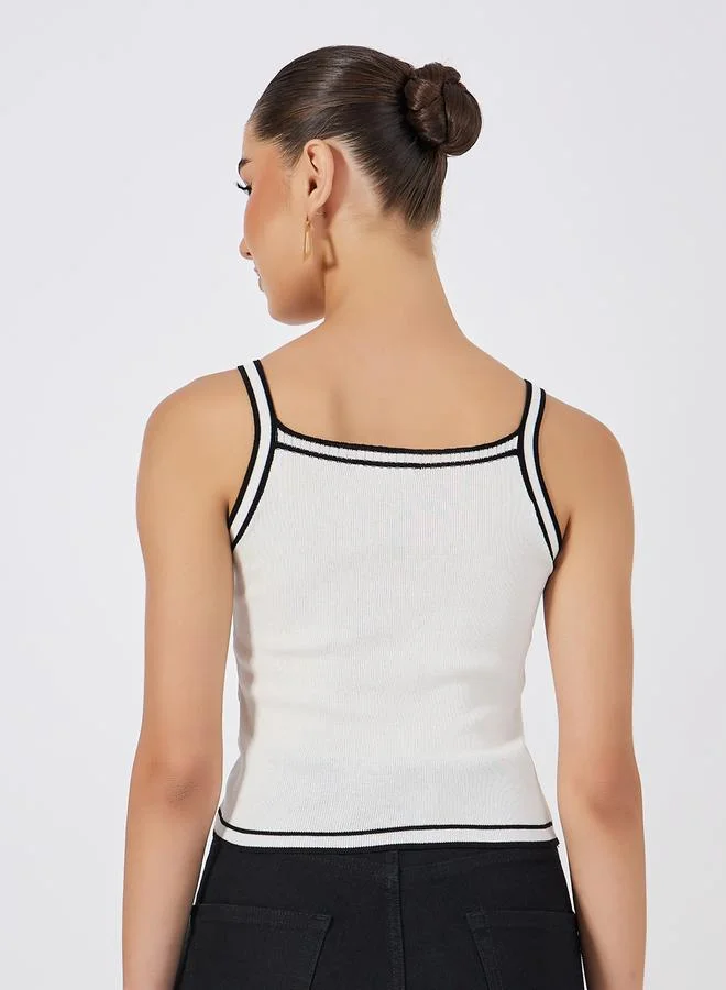 ستايلي Contrast Binding Square Neck Fitted Knit Tank