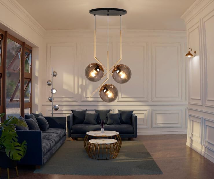 kinis Black Doom Inclined at 145 Degree Round Thaali Pendant Light/Cluster Hanging Light/Ceiling Light/Three Pendant Lamp to Décor Home/Living Room/Bedroom/Office/Dining/Cafe/Restaurants (with Bulb) - Image 4