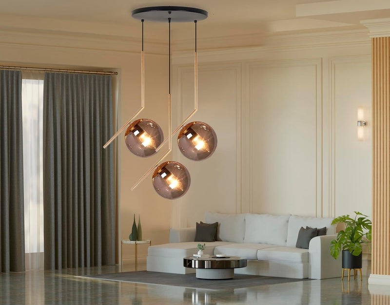 kinis Black Doom Inclined at 145 Degree Round Thaali Pendant Light/Cluster Hanging Light/Ceiling Light/Three Pendant Lamp to Décor Home/Living Room/Bedroom/Office/Dining/Cafe/Restaurants (with Bulb) - Image 1