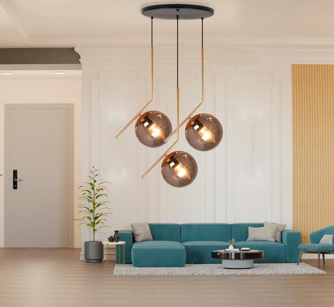 kinis Black Doom Inclined at 145 Degree Round Thaali Pendant Light/Cluster Hanging Light/Ceiling Light/Three Pendant Lamp to Décor Home/Living Room/Bedroom/Office/Dining/Cafe/Restaurants (with Bulb) - Image 2