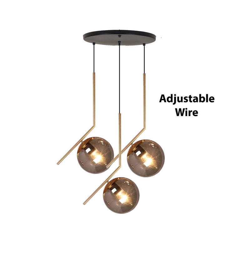 kinis Black Doom Inclined at 145 Degree Round Thaali Pendant Light/Cluster Hanging Light/Ceiling Light/Three Pendant Lamp to Décor Home/Living Room/Bedroom/Office/Dining/Cafe/Restaurants (with Bulb) - Image 5