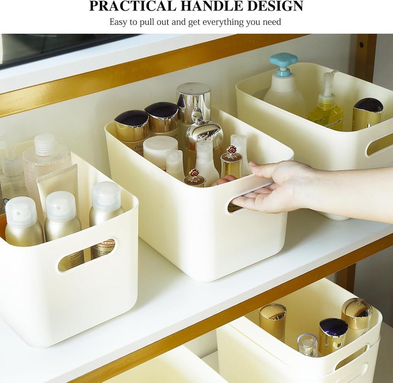 loobuu 6 Pcs Plastic Storage Bins with Handle, White Baskets with Lids for Organizing, Storage Organizer Bins for Pantry, Kitchen, Bathroom, Bedroom (White) - Image 3