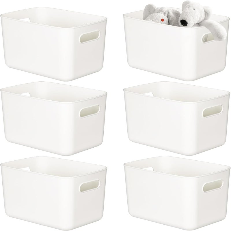 loobuu 6 Pcs Plastic Storage Bins with Handle, White Baskets with Lids for Organizing, Storage Organizer Bins for Pantry, Kitchen, Bathroom, Bedroom (White) - Image 1