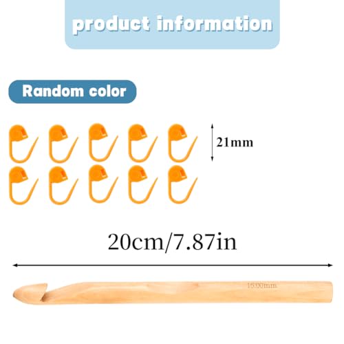 Dercuy Wooden Crochet Hooks, 15mm Wooden Handle Crochet Hook Bamboo Knitting Crochet Needles with 10 pcs Knitting Stitch Markers for Handcraft Crocheting - Image 2