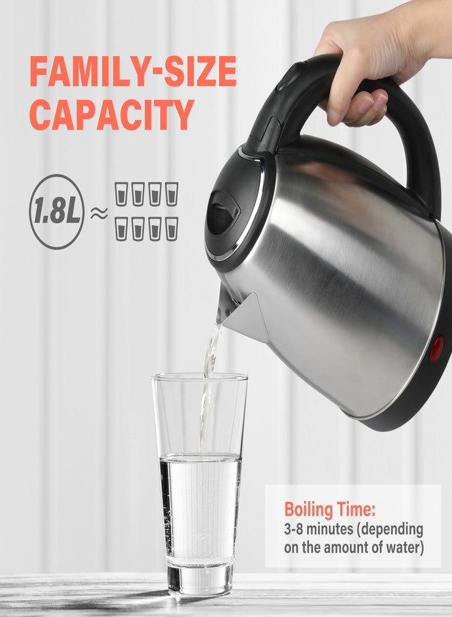 YSSOA Stainless Steel Electric Tea Kettle, Electric Kettles for Boiling Water, 1.7L Electric Kettle, Cordless Water Boiler with 360 Degree Rotational Base, Automatic Shut Off, 1000W, Silver (Black) - Image 5