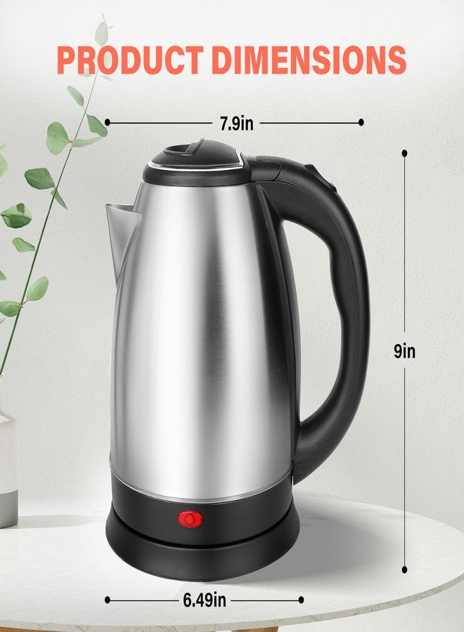 YSSOA Stainless Steel Electric Tea Kettle, Electric Kettles for Boiling Water, 1.7L Electric Kettle, Cordless Water Boiler with 360 Degree Rotational Base, Automatic Shut Off, 1000W, Silver (Black) - Image 2