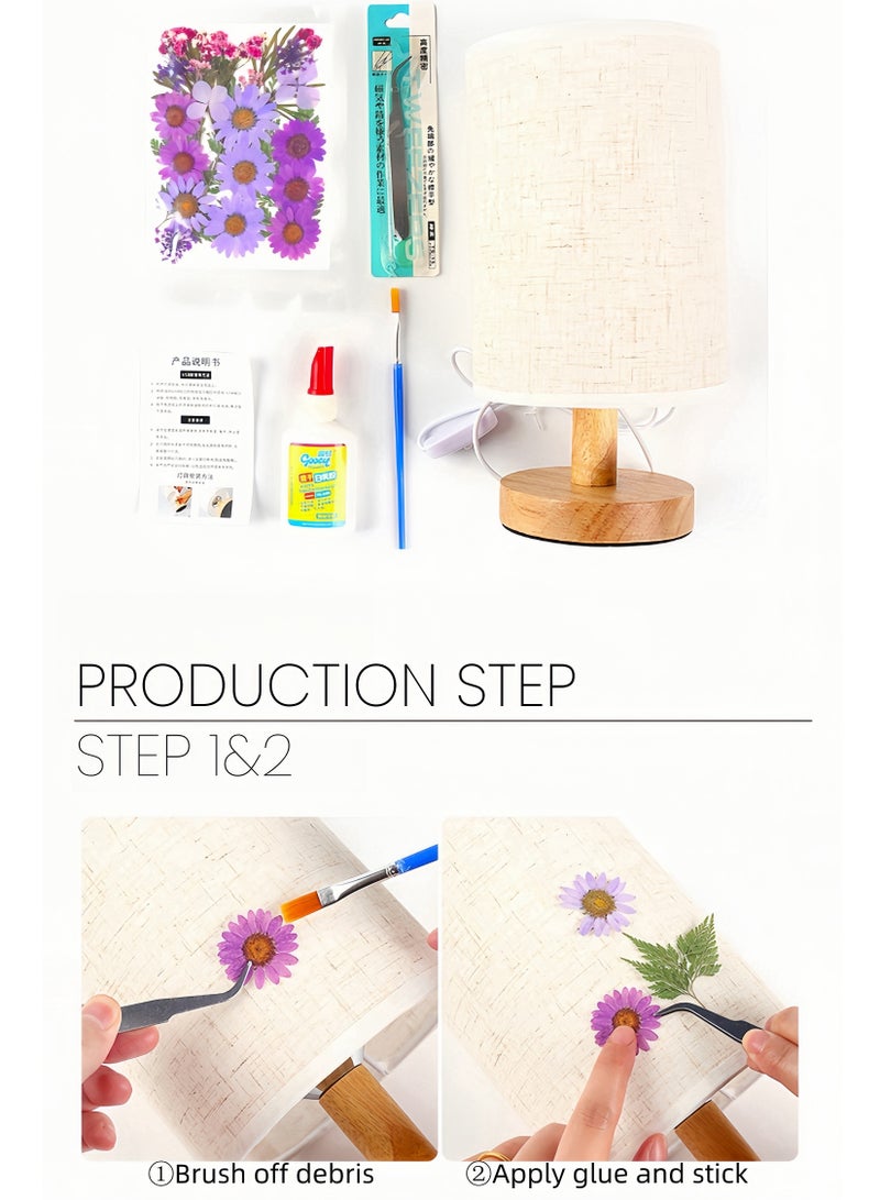 DIY Warm Light Bedroom Table Lamp, With Tools Bag and Dry Flowers Bundle  - Image 3