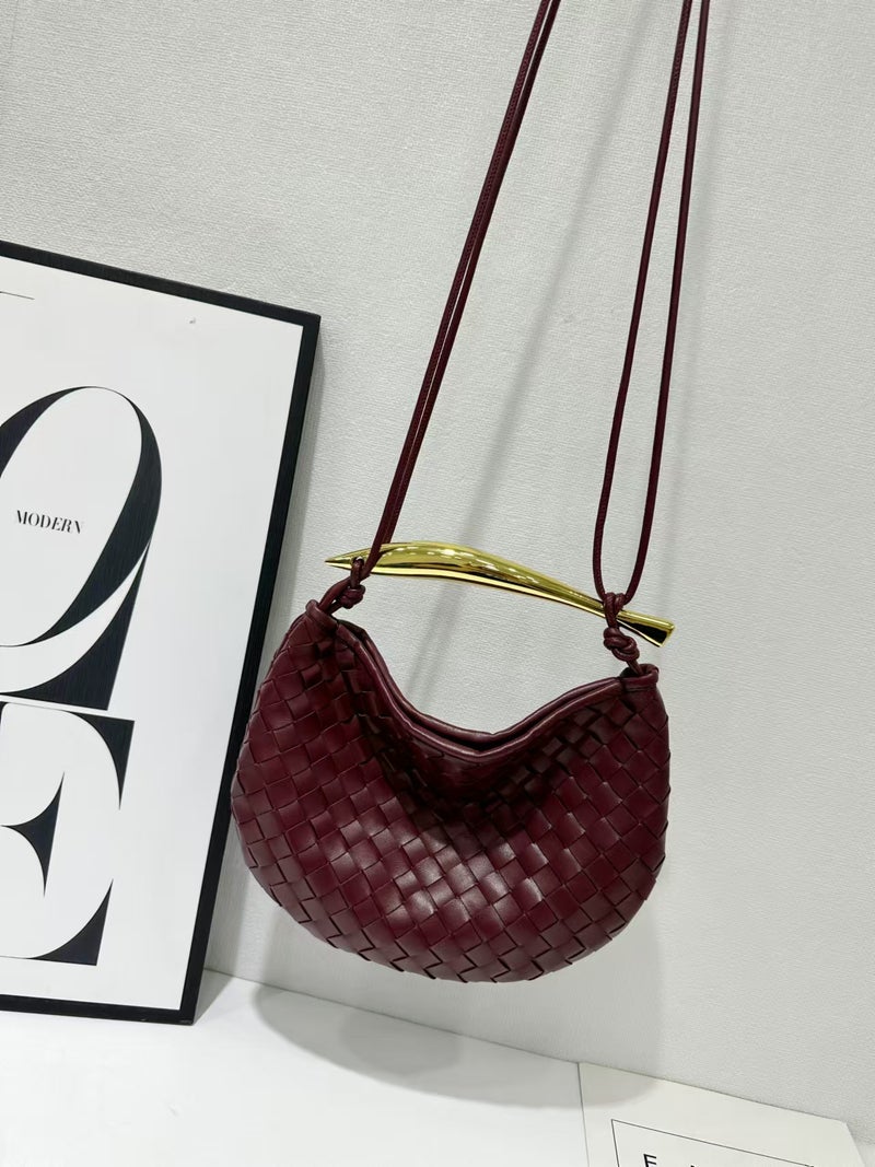 New Sardine Woven Women'S Bag Genuine Leather High-End Niche Design Handbag Metal Handle Dumpling Bag Small Size - Image 2