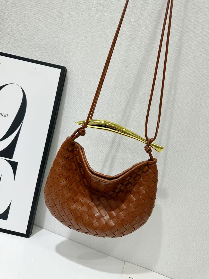 New Sardine Woven Women'S Bag Genuine Leather High-End Niche Design Handbag Metal Handle Dumpling Bag Small Size - Image 5