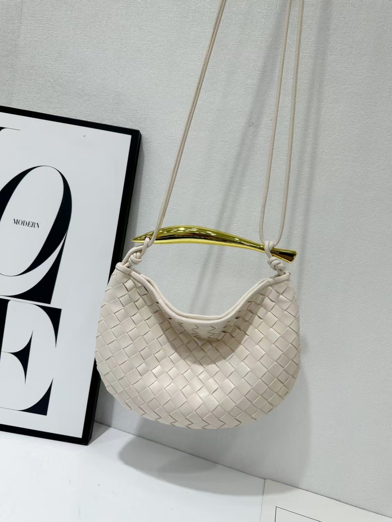 New Sardine Woven Women'S Bag Genuine Leather High-End Niche Design Handbag Metal Handle Dumpling Bag Small Size - Image 1