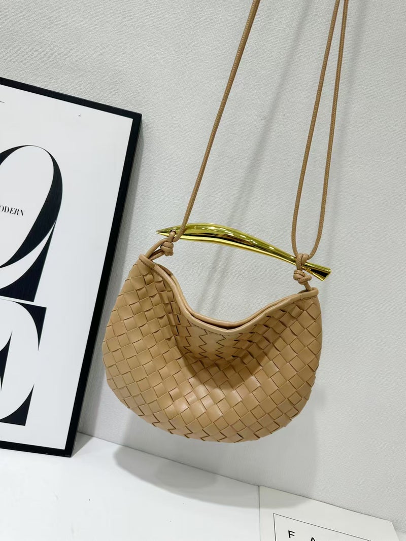 New Sardine Woven Women'S Bag Genuine Leather High-End Niche Design Handbag Metal Handle Dumpling Bag Small Size - Image 4