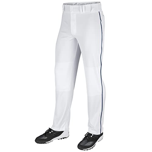 Champro Standard Triple Crown Open Bottom Adult Baseball Pants, White, Navy Pipe, Small - Image 1