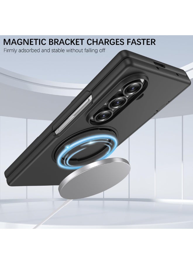 general Case Compatible with Samsung Galaxy Z Fold 7, 【Magnetic Wireless Charging】 PC Hinge Full-coverage Protective Cover with HD Screen Protector  360° Rotating Stand - Image 2