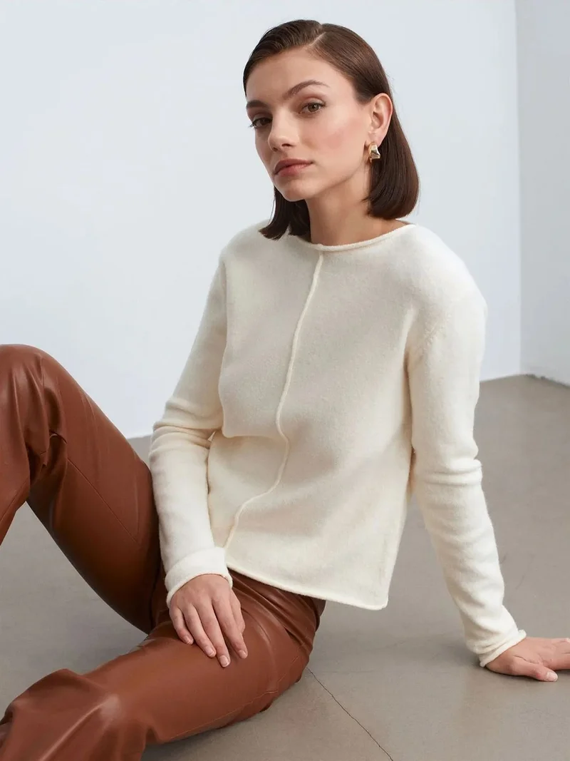 ديلفين Dilvin Women's Boat Neck Ribbed Knit Sweater
