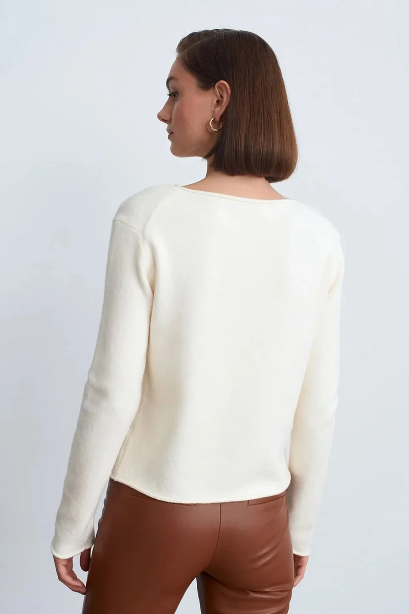 Dilvin Cream Natural DILVIN Women's Boat Neck Ribbed Knit Sweater for Women | Best Price UAE