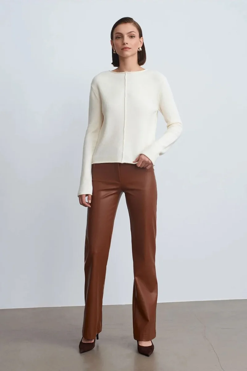 Dilvin Cream Natural DILVIN Women's Boat Neck Ribbed Knit Sweater for Women | Best Price UAE