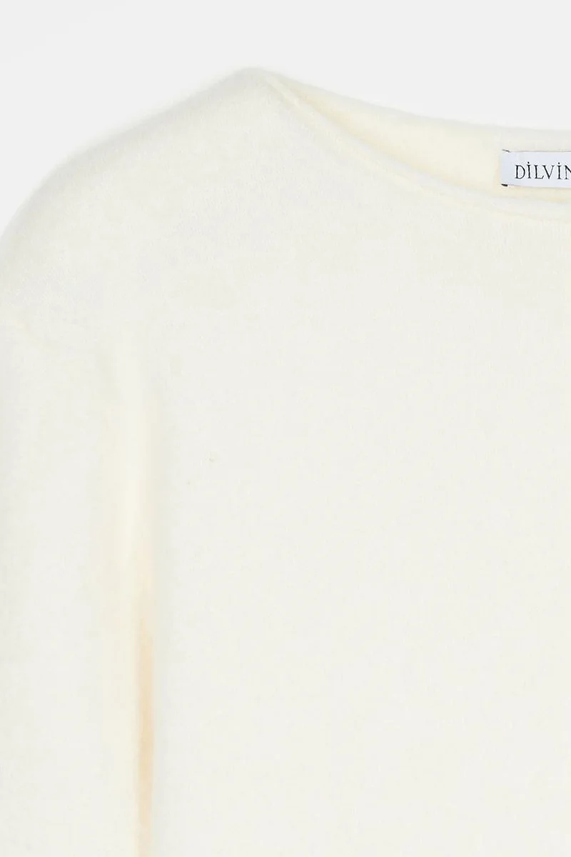 Dilvin Cream Natural DILVIN Women's Boat Neck Ribbed Knit Sweater for Women | Best Price UAE