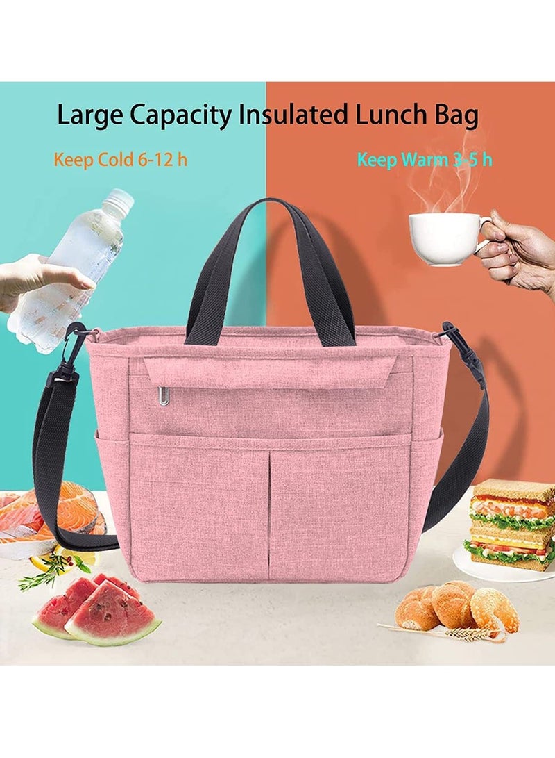 Arabest Large Insulated Lunch Bag, Lunch Tote Bag for School Office Picnic Beach Oxford Pink 23x20x15 cm  - Image 2