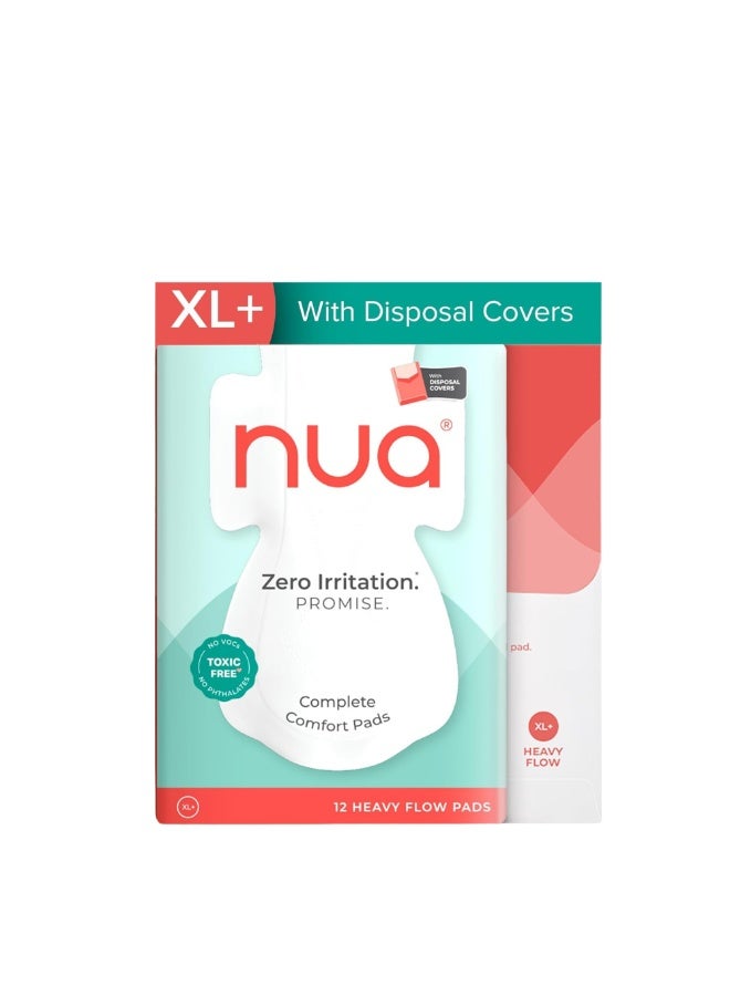 Nua Cotton Sanitary Pads for Women, Toxic-Free & Rash-Free, Unscented, Leakproof – Complete Comfort XL+ Pads (12 Pads) - Image 1