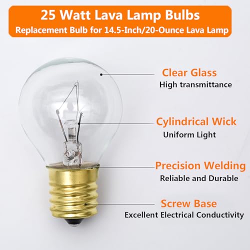 PaeorRorL Lava Lamp Light Bulb 25W S11 E17 Base Replacement Bulbs for 14.5 Inch Lava Lamps and Glitter Lamps,120 Volt,Dimmable,2700K Warm White,6 Pack - Image 4