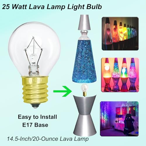 PaeorRorL Lava Lamp Light Bulb 25W S11 E17 Base Replacement Bulbs for 14.5 Inch Lava Lamps and Glitter Lamps,120 Volt,Dimmable,2700K Warm White,6 Pack - Image 3