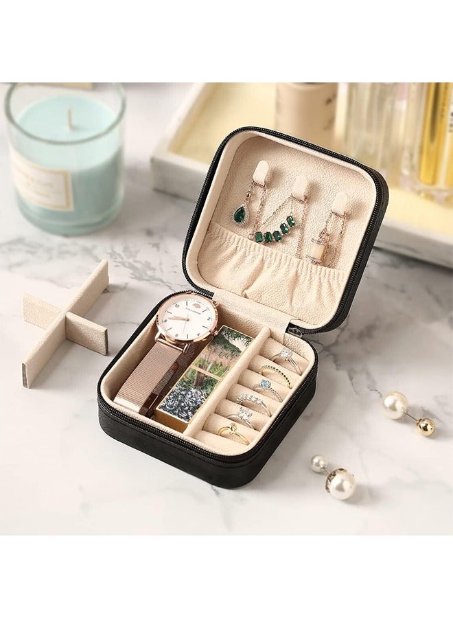 رولستيمي صندوق مجوهرات للسفر ، صناديق سفر مجوهرات صغيرة محمولة ، منظم مجوهرات صغير للخواتم ، الأقراط ، المعلقات ، الساعات ، القلائد ، أحمر الشفاه المنظم حامل التخزين ، أسود - Image 2