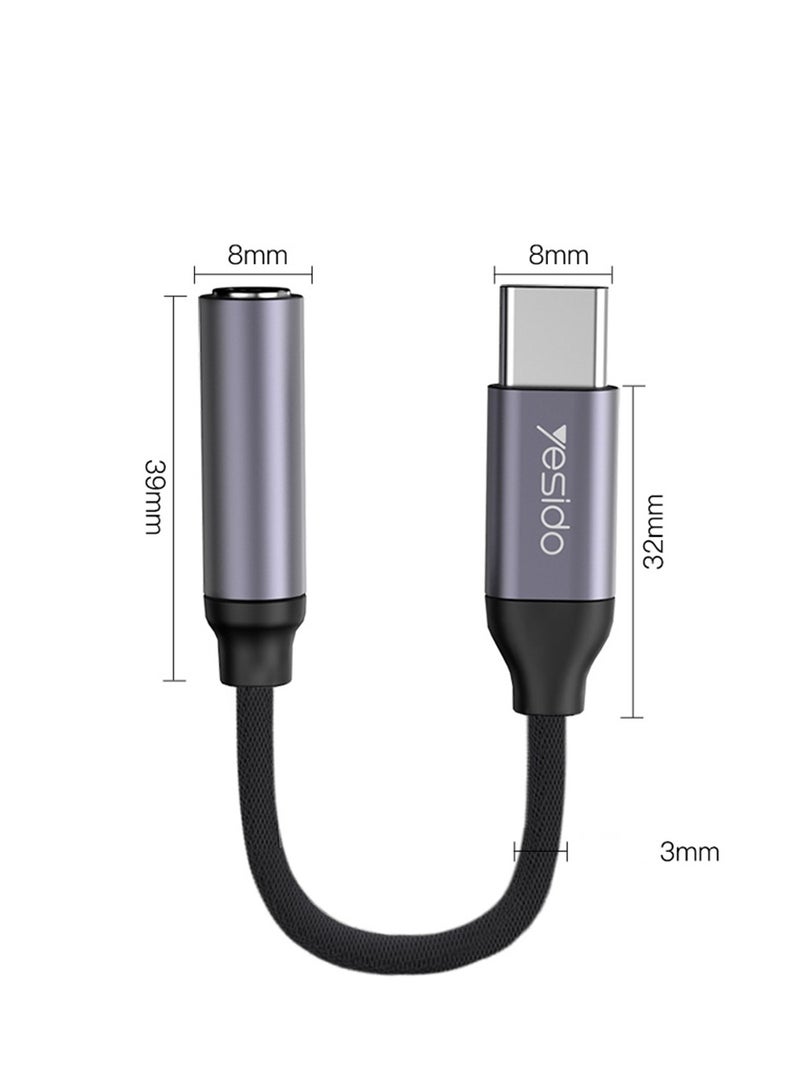 Yesido YAU19 Type-C to 3.5mm Audio Adapter Cable(Grey) - Image 2
