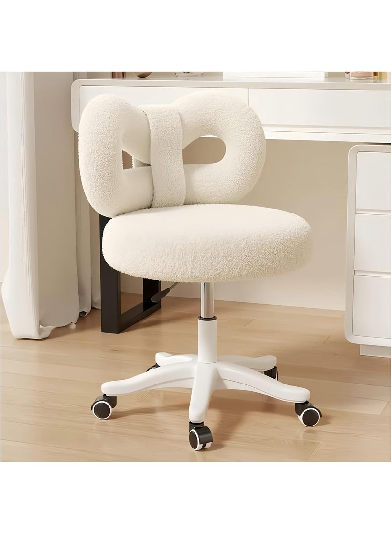 LEDIN Swivel Vanity Chair with Back, Upholstered Desk Chair for Girls, Modern Makeup Vanity for Bedroom, Living Room (White) - Image 3