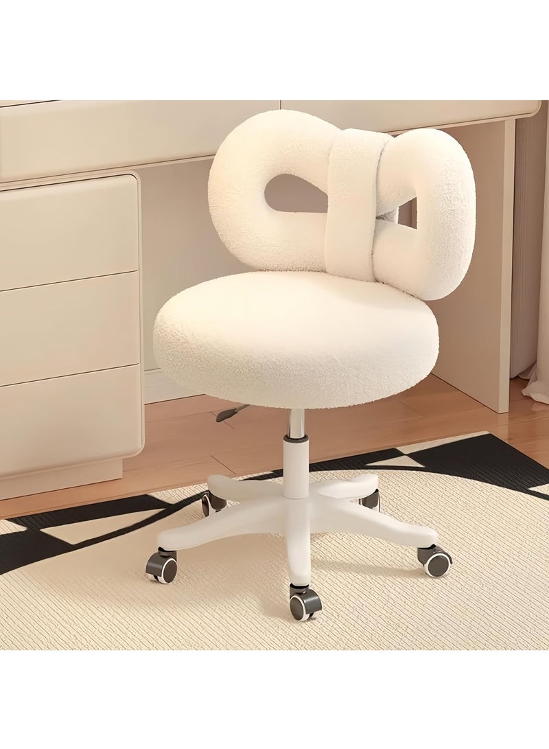 LEDIN Swivel Vanity Chair with Back, Upholstered Desk Chair for Girls, Modern Makeup Vanity for Bedroom, Living Room (White) - Image 4