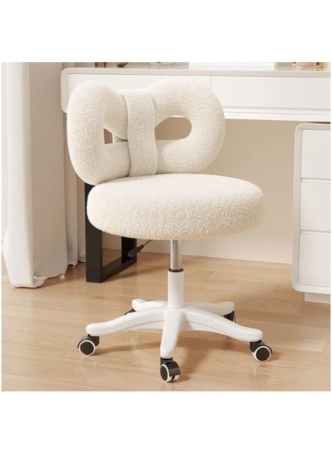 LEDIN Swivel Vanity Chair with Back, Upholstered Desk Chair for Girls, Modern Makeup Vanity for Bedroom, Living Room (White) - Image 1