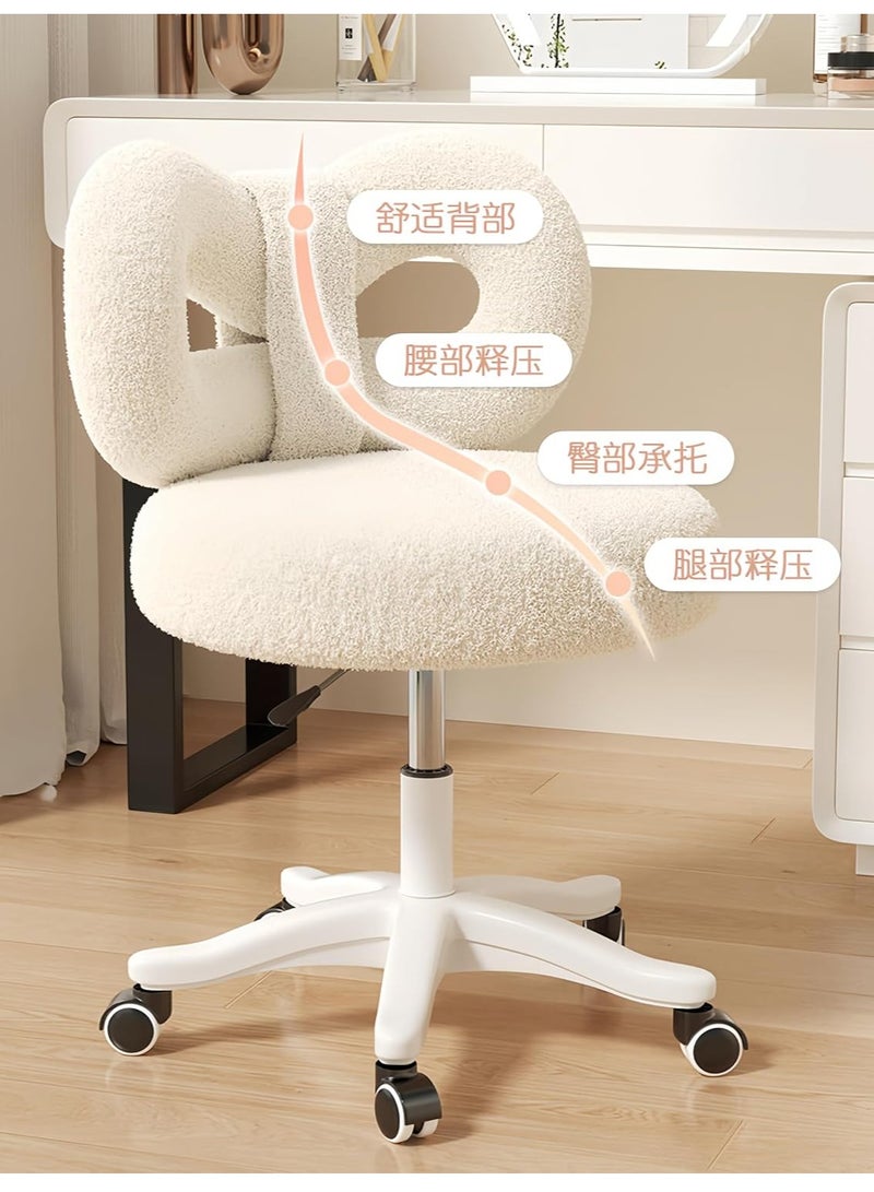 LEDIN Swivel Vanity Chair with Back, Upholstered Desk Chair for Girls, Modern Makeup Vanity for Bedroom, Living Room (White) - Image 5