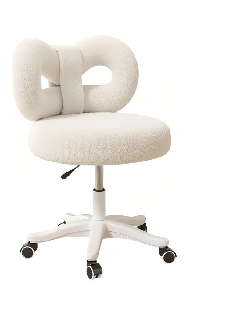 LEDIN Swivel Vanity Chair with Back, Upholstered Desk Chair for Girls, Modern Makeup Vanity for Bedroom, Living Room (White) - Image 2