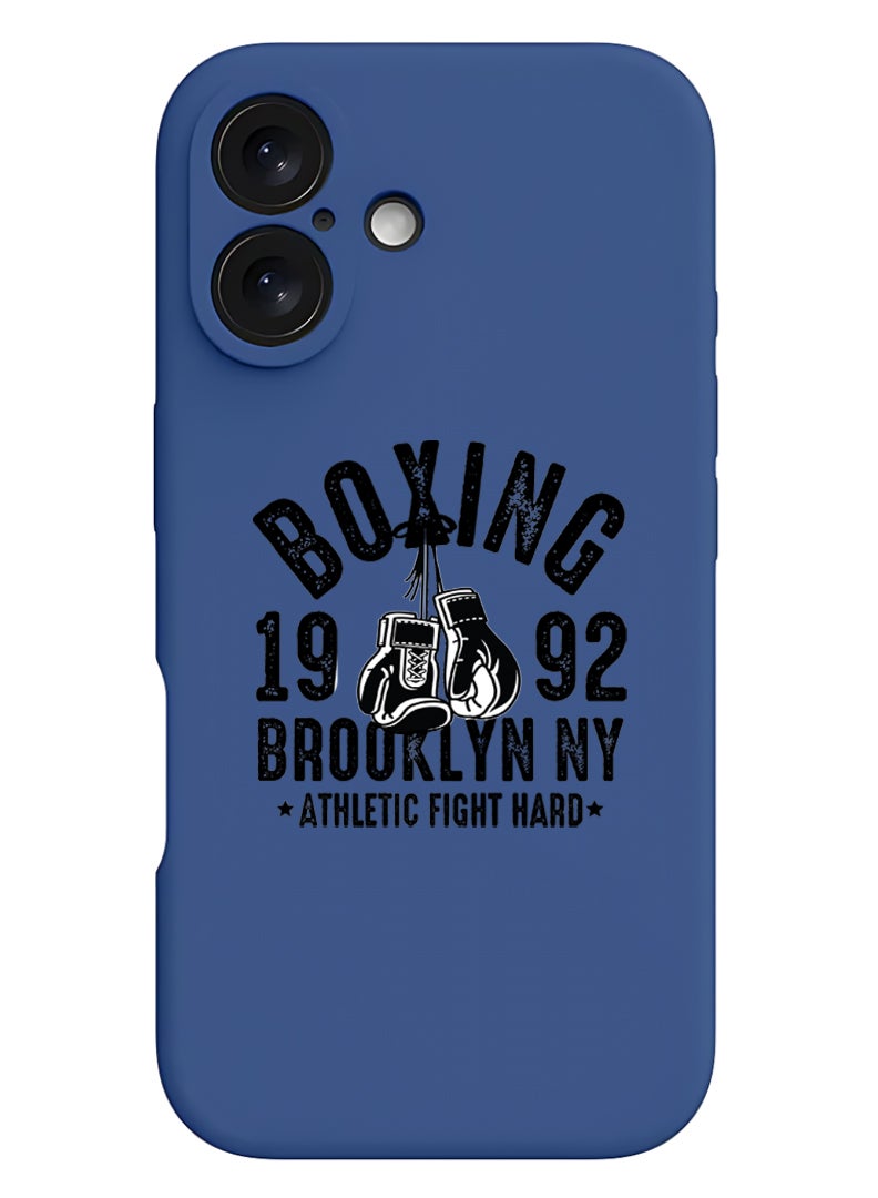 Theodor iPhone 16 Blue Protective Slim Fit Case Liquid Silicone Cover with Full Body Protection Anti-Scratch Shockproof Case For iPhone - Boxing Brooklyn black - Image 1