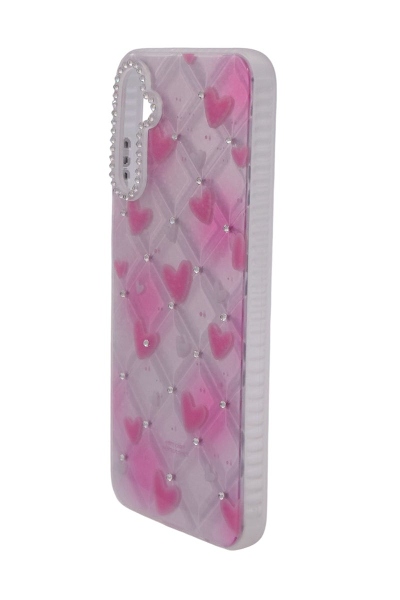 CFS TPU Heart Printed Back Cover Case with Rhinestone Camera Border For Samsung Galaxy A05s - Pink Transparent - Image 2