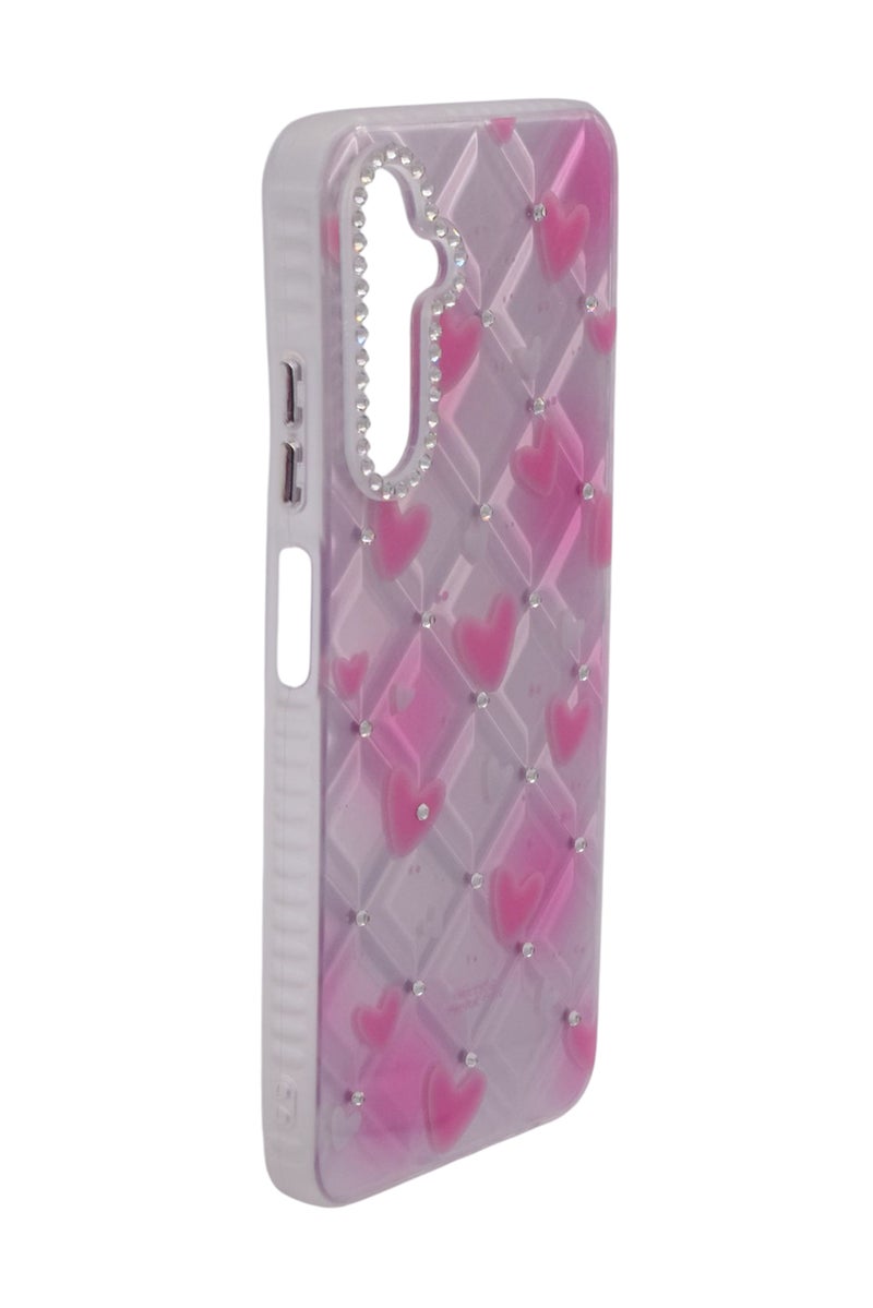 CFS TPU Heart Printed Back Cover Case with Rhinestone Camera Border For Samsung Galaxy A05s - Pink Transparent - Image 3