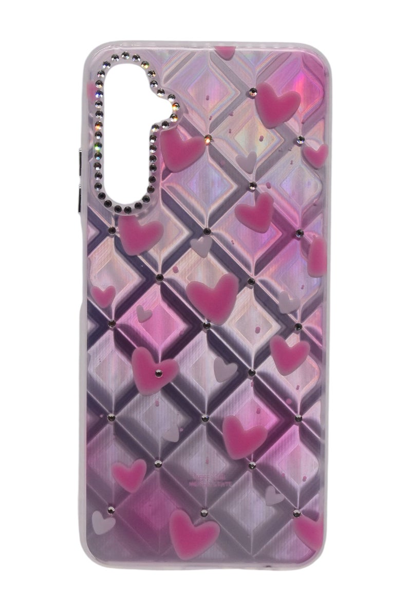 CFS TPU Heart Printed Back Cover Case with Rhinestone Camera Border For Samsung Galaxy A05s - Pink Transparent - Image 1