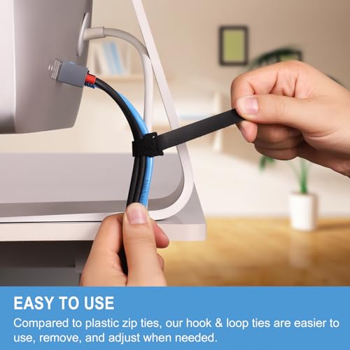 QTBLY 200 PCS 8 Inches Reusable Cable Ties | Adjustable Cord Wraps, Cable Straps | Hook & Loop Cord Organizer, Cable Management - Image 5