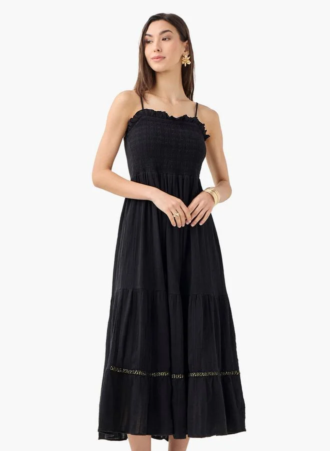 Iconic Iconic Smocked Detail Sleeveless Tiered Dress with Adjustable Straps